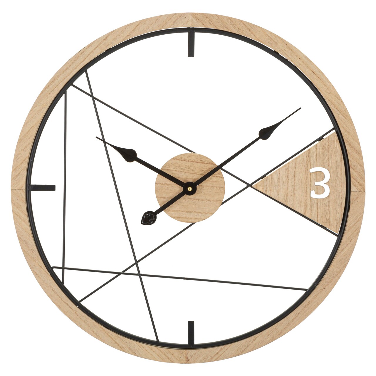 Ceas de perete Geometric Design, Mauro Ferretti, 60 cm, fier/MDF, negru/maro - imagine 7